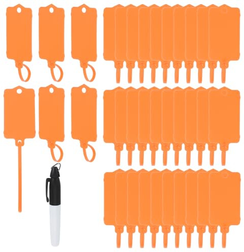 PATIKIL Plastetiketter 15,5 cm x 3,7 cm, 50 st tomma vattentäta fraktetiketter säkerhetstätningar skrivbara hängande etiketter slipsar med markörpenna för märkning av bagage logistik, orange