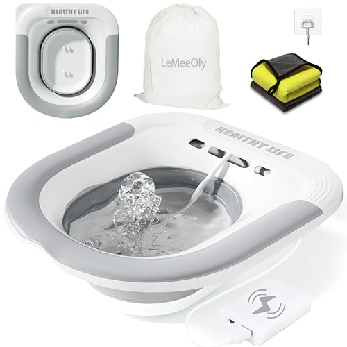 LeMeeOly Electric Sitz Bath, Unisex Foldable Sitz Bath for Toilet Seats, Sitz Bath for Postpartum Care and Hemorrhoids, Non-Slip & High Water Flow (Gray)