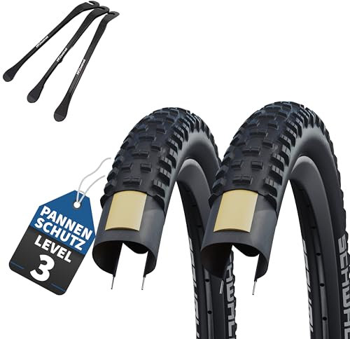 2er Set Schwalbe Fahrradreifen Tough Tom MTB 27.5x2.60 Zoll (65-584) Stollenprofil - Auswählbar mit Schläuchen + 3 MSZweirad Reifenheber aus Metall