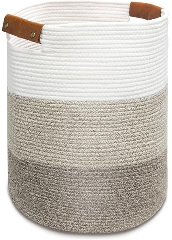 Goodheim Cesto portabiancheria alto in corda di cotone con manici, cesto portaoggetti in tessuto naturale, per casa, bagno, asilo, organizer multiuso per vestiti, giocattoli, coperte, cestino estetico