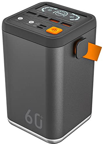 Powerbank 36 W powerbanks 60 000 mAh snabbladdning, utomhus kraftstation bärbar laddare telefonladdare med DC-adapter 5 utgång 3 ingång externt batteri, grå