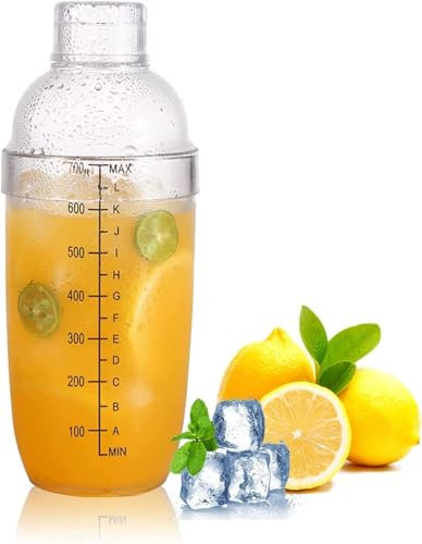 Coctelera para bebidas con báscula y colador, mezclador de plástico transparente para el hogar, bar, leche, té, tienda, fiesta, cafetería, restaurante, accesorios (700 ml)