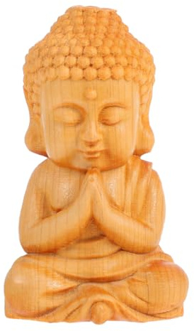 Abaodam Wooden Sitting Buddha Statue Buddha Statue Buddhist Sculpture Temple Souvenir Small Desktop Ornament for Home Office Tea House Meditation and Shelf Decoration