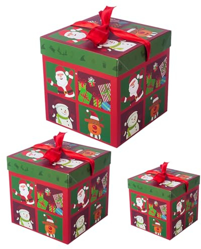 Julkapslade presentlådor – kartong 3- stapelbart set, jultomte snögubbe älg träddesign, dekorationslåda, insticksförpackning | kapslad presentlåda för högtidsfest