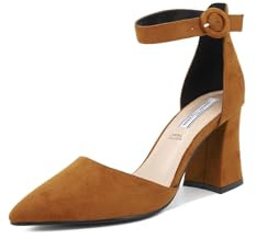 QUEEN HELENA ZM6045 - Zapatos de tacón medio elegantes de punta cerrada con correa para mujer, Zm92002 Marrón, 37 EU