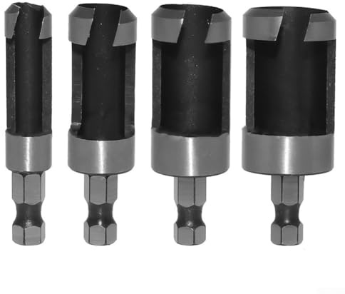 Juego de brocas para cortar madera con vástago hexagonal, 6 mm, 10 mm, 13 mm, 16 mm (4 piezas), para agujeros de clavija de carpintería, compatible con mano y B (A)
