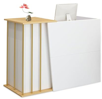 GAOXIAO Banco Cassa Reception Estetica, Bancone Reception Angolare, Banco Scrivania per Negozio Parrucchiere con Cassetto con Serratura Contenitore, Scompart Salvaspazio C 140 cm