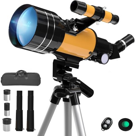 Télescope Astronomique, 70/300mm Réfracteurs Télescope pour Enfants/Débutants/Adultes, Télescopes Portable avec Adaptateur Smartphone, Télécommande, Trépied, Filtre Lunaire, Sac de Rangement