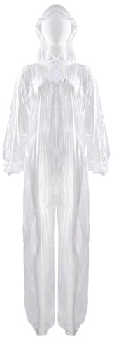 Linjinx Uomo Tuta Protettiva Impermeabile con Cappuccio Tuta Antipioggia Impermeabile Jumpsuit Maniche Lunghe Salopette Indumento da Lavoro Workwear Trasparente L/172-185
