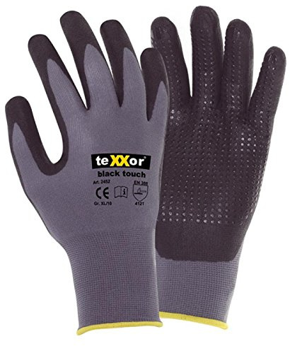 Texxor black touch nylon stickhandskar / monteringshandskar med noppor 2452 storlek S(7)