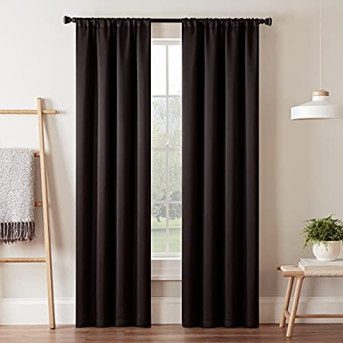 Eclipse Darrell Modern Blackout Thermal Rod Pocket Window Curtains for Bedroom or Living Room (Single Panel), 37 in x 95 in Black