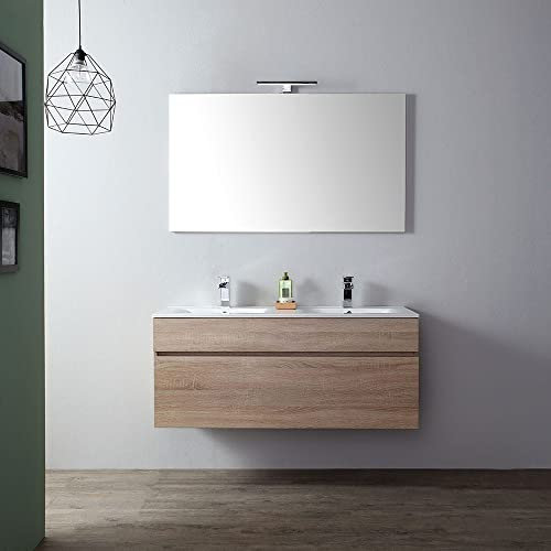 Kiamami Valentina - Meuble de Salle de Bain Mobile de 120 cm avec Double lavabo en chêne Naturel Suspendu | Soleil