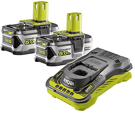 Ryobi RC18150-250 5133004422 Batteries avec Chargeur (18 V, 2 Batteries de 5 Ah, autonomie de 60 Min, indicateur de l’état de Charge, autonomie multipliée par 3)