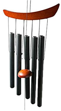 lachineuse – Zen-Windspiel – Holz- und Metallröhrenspiel – Chinesisches Metallspiel – Japanisches Winddesign – Schwarz und Braun – Ideal für draußen, drinnen, Gärten – Asiatische Atmosphäre