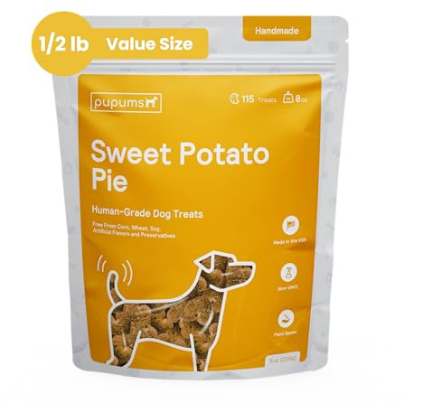 Pupums Sweet Potato Dog Treats Organic Ingredients Grain Free Non-GMO Highly Digestible Dog Biscuits Made in USA (8oz)
