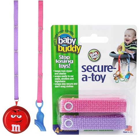 BABY BUDDY Secure-A-Toy, Safety Strap Secures Toys, Teether, or Pacifier to Stroller, Highchair, Car Seat, Pink-Lilac