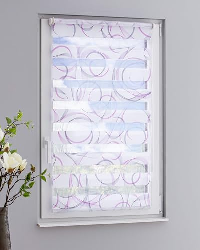 DECOLIA by Garesa Duo Rollo Swing - Doppelrollo Klemmfix ohne Bohren 100 x 150 cm, Weiß/Grau/Fuchsia - Fenster Sichtschutz und Lichtschutz, Bedienung mit Kettenzug