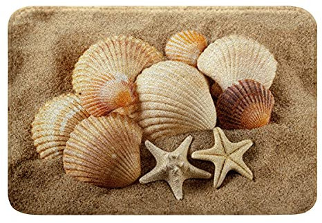Seestern Badematte 50x80cm Strand Muscheln rutschfest Badezimmerteppich Ozean Marine Thema Zottelig Saugfähig Badteppiche Tropisch Hawaiian Strand Weich Lauschig Badvorleger für Wohnzimmer Küche