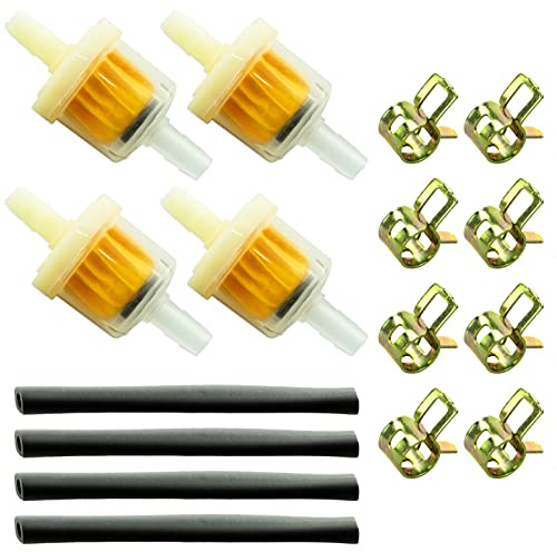 Motorcykel bensinfilter - universellt bensinfilter, 4 delar, bränslefilter, 5 mm, 4 stycken bränsleledning och 8 stycken klämma för bil, motorcykel, gräsklippare