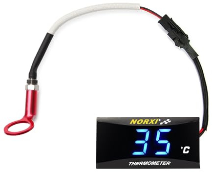 Misuratore di temperatura della testata del cilindro Norxi Indicatore di temperatura del motore KOSO con adattatore per sensore sonda da 10 mm 14 mm (14mm, Blu)