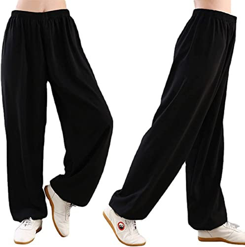 Pantalon de Tai Chi Unisexe Couleur Unie Loisirs Coton et Soie Costume Chinois pour Tai Chi and Wing Chun Taille Elastique Tenue de Tai Chi pour la Méditation et Le Qigong,001,M