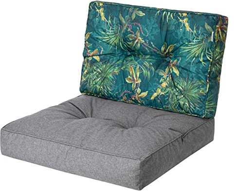 Cojín exterior KAJA 68 x 68 cm, grafito y verde hierba, cómodo cojín para muebles de jardín, balcón y columpio de Hollywood, cojín para palés y cojín para silla para interior y exterior