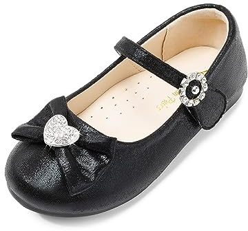 DREAM PAIRS Girls Mary Jane Dress Shoes Heart Rhinestone Front Bow Ballerina Flat for Wedding, Party, Birthday, Christmas (Toddler/Little Kid),Size 11 Little Kid,Black,ANGEL-22-1