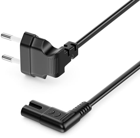 deleyCON 3,0m Cable de Alimentación con Clavija Euro Plana Acodada - Clavija Euro Acodada 90° a Toma C7 Acodada 90° - para Pequeños Dispositivos - Negro