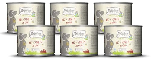 MjAMjAM - Nourriture humide premium pour chiens - naturellement délicieuse - BIO porc à la citrouille, paquet de 6 (6 x 200g), sans céréales avec extra viande
