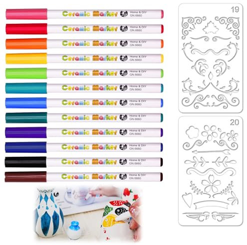 SPOKKI 14 Keramik Bemalen Set, Porzellanstifte Spülmaschinenfest, Zum Bemalen Von Glastassen, Teller, Vasen
