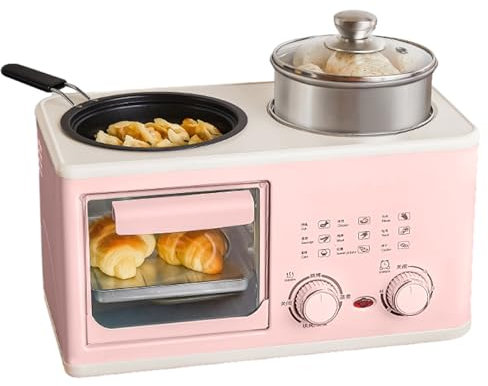 Macchina per La Colazione Quattro in Uno, Piccolo Forno Domestico, Frittura/arrostitura/Cottura A Vapore/ebollizione Ad Alta Potenza in Un'unica Macchina, Timer da 0 A 60 Minuti Pink