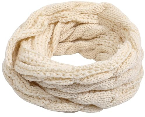 Écharpe pour femme – Écharpe d'hiver Infinity pour femme par temps froid, écharpe d'hiver chaude en tricot avec boucle circulaire, ecru, Medium