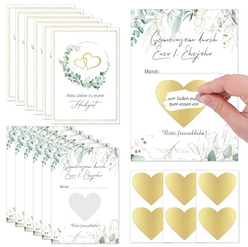 12 Stück Hochzeitsspiele Rubbelkarten, Gemeinsam durch Euer 1. Jahr Hochzeitsspiel Karte, Hochzeitsgeschenk für das Brautpaar