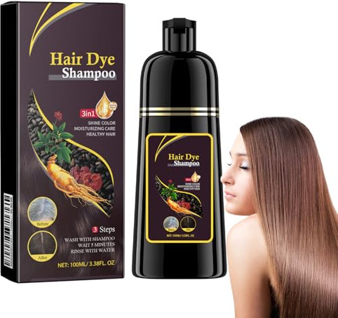 Dyceittdia Shampoo per la Tintura Dei Capelli, 100ml Shampoo Naturale per Capelli Neri, 3-In-1 Shampoo Colorante, Idratazione dei capelli, Shampoo Detergente e Riparatore, Marrone, hair3