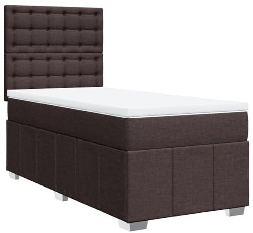 vidaXL Boxspringbett, Einzelbett mit LED Matratze Matratzenauflage, Bettgestell mit Lattenrost Kopfteil, Polsterbett Bett für Schlafzimmer, Dunkelbraun 90x190cm Stoff