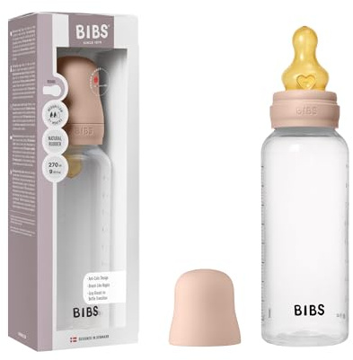 BIBS Baby Bottle 270 ml Natural Rubber Latex Teat - Anti-Colic, BPA-Free, Round Teat, Medium Flow, Lightweight & Easy to Clean, Suitable for Newborns 0+ Years - Blush