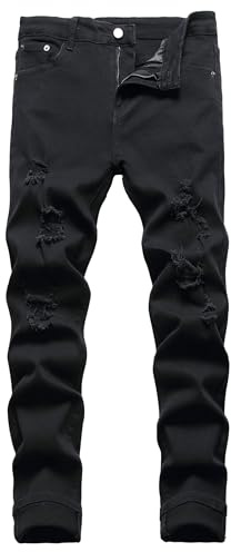 JENY-LUCK Men's Ripped Jeans - Slim Fit Distressed Destroyed Pants with Hole - Athletic-Fit Stretch Jean