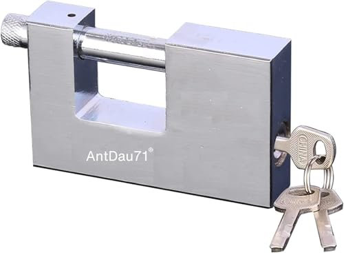 AntDau71® - Candado blindado antirrobo con 3 llaves - Acero macizo templado - Cerrojo para moto, persiana, puerta, seguridad garaje. Longitud 80 mm - CW926