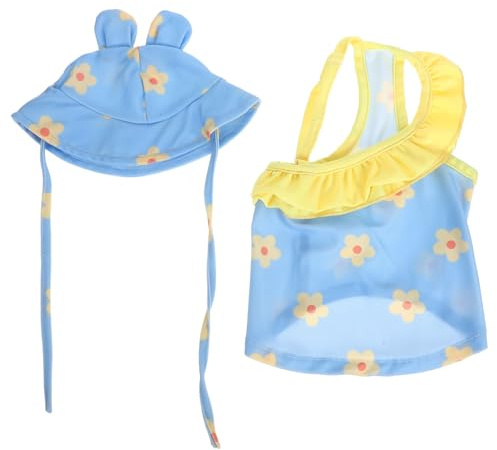 BESPORTBLE Trajes de Baño para Mascotas con Protección Solar Vestido de Playa para Perros Pequeños Bañadores para Perros Conjunto de Disfraces para Cachorros Traje de Baño con Sombrero Ropa D