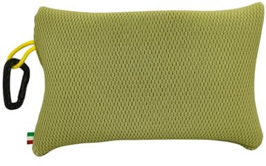 TAKIMED Coussin de mer et sauna fabriqué en Italie – Support ergonomique pour dos et cou – Flottant, séchage rapide, avec mousqueton. Relax à la plage, piscine ou sauna. (VERt)