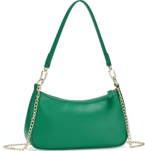 WantGor Clutch Tote Handbags, Shoulder Purse for Women Crossbody Bags Mini Hobo Bag Retro Vegan Leather Trendy Handbag (Dark Green)