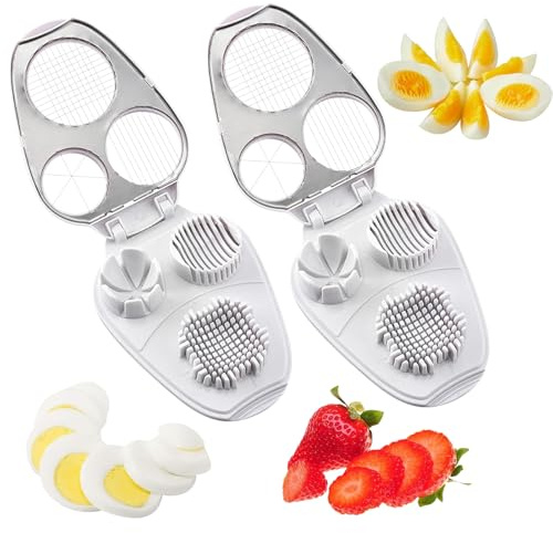 XineYuor Cortador Huevos Duros 3 en 1 Acero Inoxidable - Para Huevos Duros, Cortador de Fresas y Uvas - Multifunción (Rodajas, Cubos, Cuartos) - Apto para Alimentos y Lavavajillas