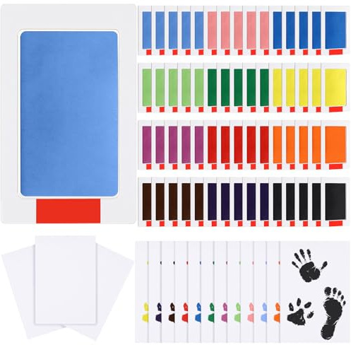 Jetec 60 Set Inkless Baby Footprint and Handprint Kit, Clean Touch Ink Pad for Baby Hand and Footprints, Dog Paw Print Kit with Ink Pads and Imprint Cards for Newborns Babies Pets Gifts (12 Colors)