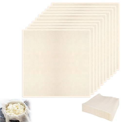 10 Piezas Tela Filtrante Reutilizable, 50 x 50 cm Paños de Queso para Colar, Cheese Cloth, Tela para Queso de Algodón, Wiederverwendbar und Waschbar Ungebweihtuch, para Alimentos Tofu Café Zumo