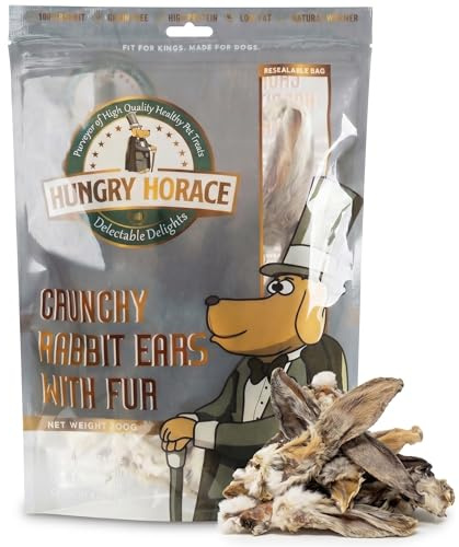 Hungry Horace Rabbit Ears with Fur for Dogs – 100% Natural, Hypoallergenic, Air‑Dried Single‑Ingredient Treats for Sensitive Dogs, 200g Pack