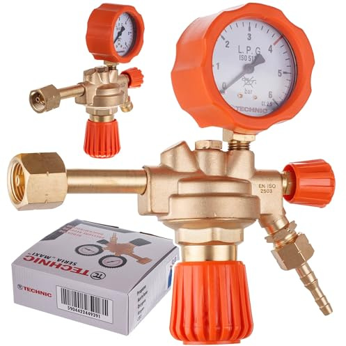 TC TECHNIC Riduttore di pressione propano regolatore di pressione con manometro, 0-4 bar, 4 m³/h, attacco 21,8 x 1/14 LH