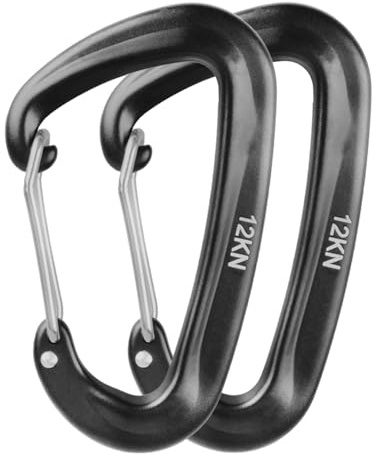 TRIWONDER Mosquetones 12KN Aleación de Aluminio Enganche Llaves para Camping Montaña al Aire Libre (Negro - 2 pcs)