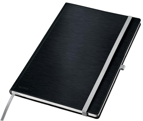 Leitz Style A4 Anteckningsbok linjerad, inbunden anteckningsbok 160 sidor, 80 ark, FSC-certifierat 100 g/m² papper, stängning och bokmärke, för kontor och hemmakontor, svart, 44751094