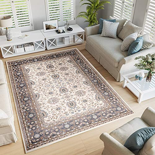 TAPISO Colorado Teppich Wohnzimmer Klassisch Kurzflor Orientalisch Creme Beige Grau Floral Ziegler Ornament Muster Orientteppich ÖKOTEX 300 x 400 cm