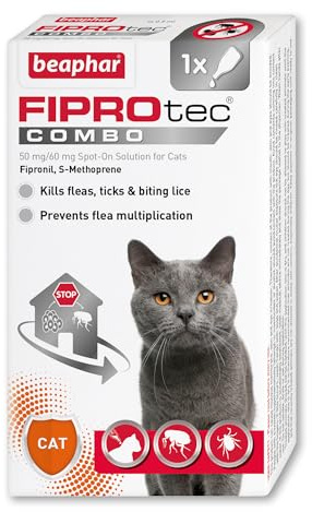Beaphar - FIPROtec® COMBO for Cats – 1 pipettes - Kills Fleas, Flea Eggs, Flea Larvae & Ticks - Stops Fleas Multiplying on Pet and in Home - Vet Strength Cat Flea Treatment